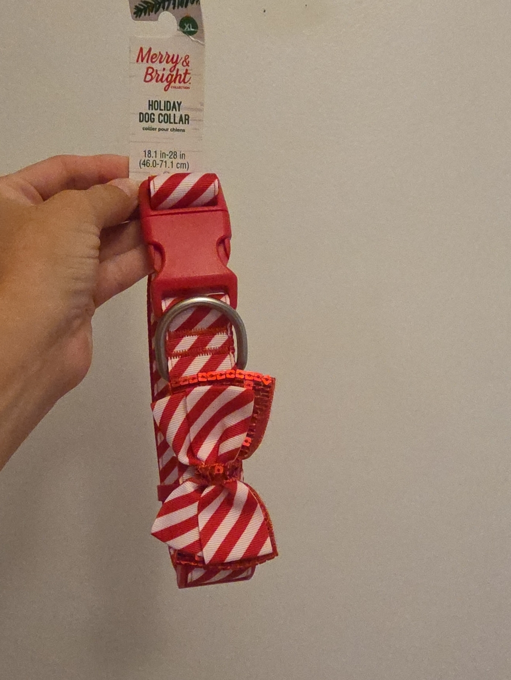 Merry & Bright Red Stripe Holiday Dog Collar with Bow Accent